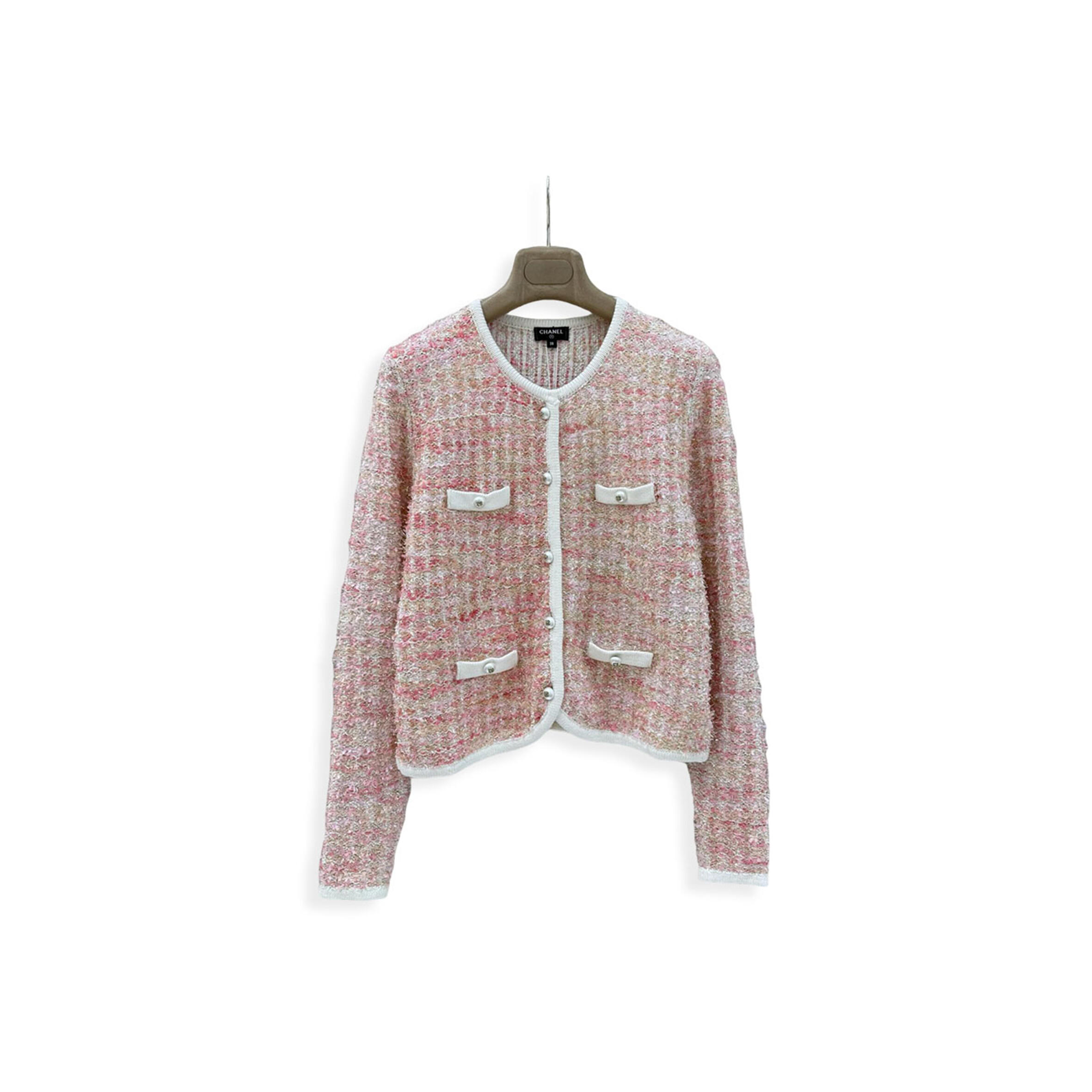 CHANEL PINK TWEED PEARL TRIM JACKET 
